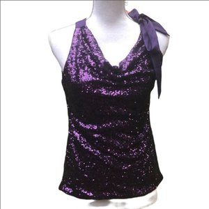 Jennifer Lopez Sequin Tie Shoulder Tank Top Purple